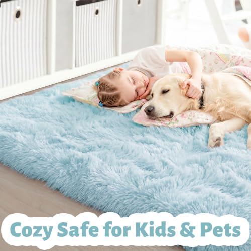 Amdrebio Light Blue Fluffy Big Rug 6x9 for Living Room Baby Kids Bedroom - Image 2
