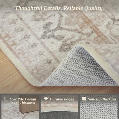 Ivory Transitional 8x10 Area Rugs for Living Room & Bedroom, Non-Slip Washable Vintage Distressed Rug for Dining Room, Low Pile Stain Resistant Floor Carpet, Soft Transitional Décor - Image 5