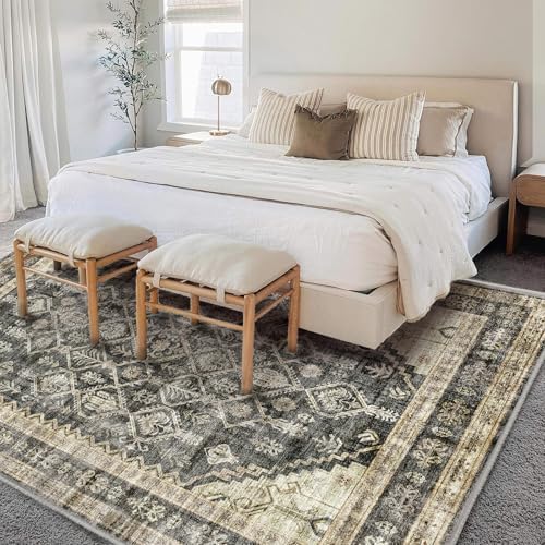 CHAMPLANT Area Rug 6'x9' Washable Vintage Traditional Floor Cover Thin Retro Kitchen Indoor Distressed Non Slip Carpet for Living Room Bedroom Dining Room - Image 2