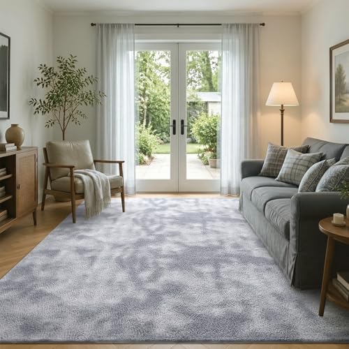 5x7 Tie-dye Light Grey Area Rug Washable Non-Slip for Living Room Bedroom - Image 4