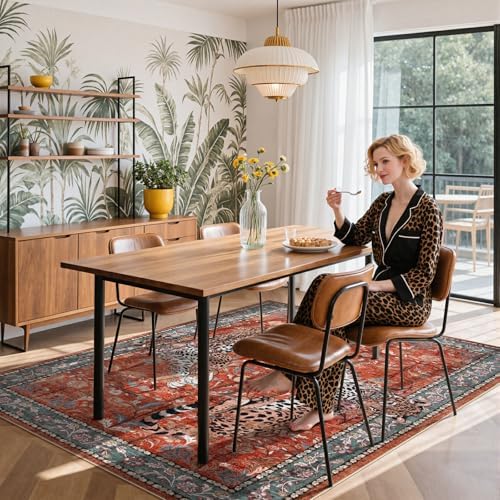 Moynesa Leopard 5x7 Area Rug, Boho Washable Living Room Rug, Non Slip Rugs for Bedroom, Ultra Thin Vintage Soft Stain Resistant Throw Floor Carpet for Office Dining Room, Rust - Image 6