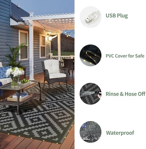 GENIMO Outdoor Rug, Waterproof Plastic Rugs for Patio, 6'x9' LED Dark Grey - Image 5