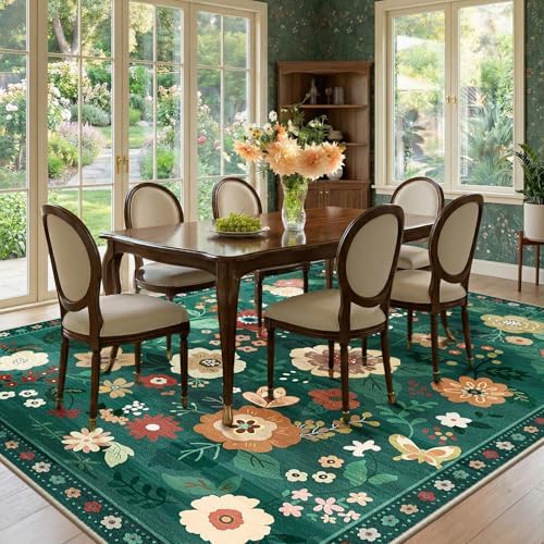 RELEANY Floral Washable 9x12 Area Rugs DarkGreen - Image 2