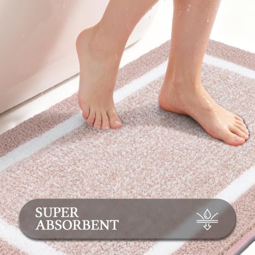 Pauwer Bathroom Rugs Sets 2 Piece, Non Slip Washable Bath Mat, Dusty Pink - Image 4