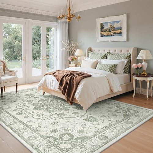Madane 8x10 Area Rugs for Living Room, Washable Soft Rug Green/Ivory - Image 2