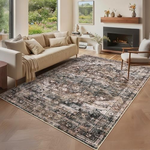 GarveeHome Washable Area Rug 3x5 Vintage Living Room Rug Brown by GarveeHome