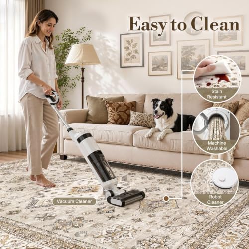cotiled 8x10 Area Rug for Living Room, Washable, Traditional, Beige - Image 2