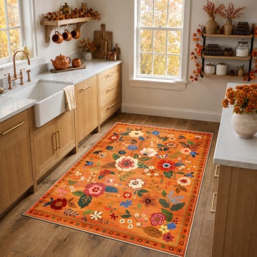 RELEANY Floral Washable 3x5 Area Rugs BurntOrange - Image 6