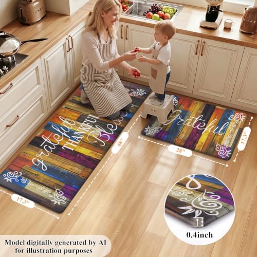 HEBE Anti Fatigue Kitchen Mat Set of 2, Cushioned Kitchen Mats for Floor - Image 2