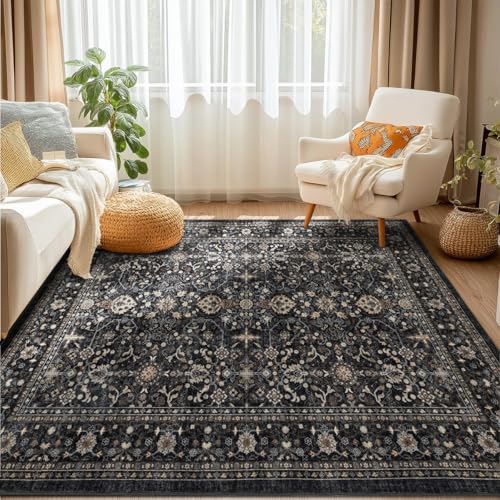 Ruaruarug Washable Area Rug 4×6 for Living Room, Ultra Soft, Black Grey by Ruaruarug