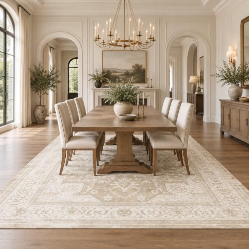 8x10 Area Rugs Living Room: Bedroom Vintage Washable Carpet Beige - Image 3