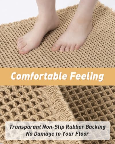 Upgraded Waffle Bath Mat Set of 2 Absorbent Bathroom Mat 18"x30" + 24"x48" - Image 4
