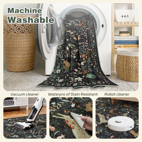 9x12 Area Rugs Boho Floral Washable Living Room Rug Neutral Carpet Bedroom - Image 4