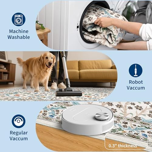 GarveeHome Washable Rug for Living Room, 9x12 Large Area Rug for Dining Room Under Table, Bedroom, Floral Soft Low Pile Non Slip Stain Resistant Carpet for Nursery, Playroom, Office, Beige - Image 4