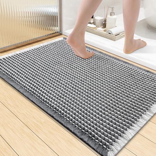 Smiry Waffle Bath Mat 36X24, Soft Absorbent Bathroom Rug, Darkgrey & Cream by Smiry
