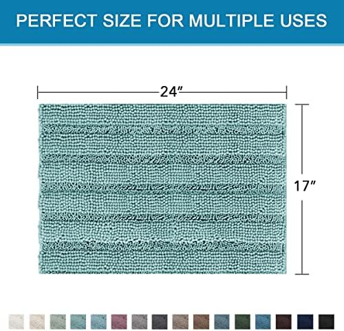 H.VERSAILTEX Bathroom Rugs Bath Rugs for Bathroom Non Slip Bath Mats Extra Thick Chenille Striped Rug 17" x 24" Absorbent Soft Shaggy Washable Dry Fast Bath Mats for Bath Room Floor - Aqua Haze - Image 2