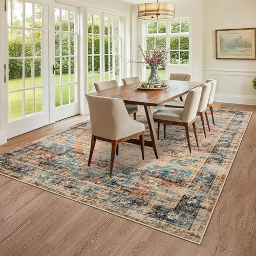 GarveeHome Vintage Area Rug 4x6 Washable Rugs for Living Room Green&Brown - Image 2