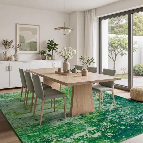 Rugflix 5x7 Dark Green Area Rug for Living Room, Washable Colorful Rug - Image 3