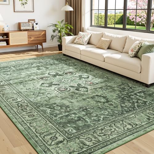 Sage Green 8x10 Area Rug for Living Room, Vintage Boho Large Carpet - Image 3