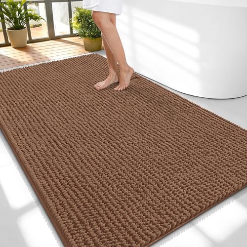 OLANLY Thick Chenille Large Bathroom Rugs 59x35, Absorbent Bath Mat, Mocha by OLANLY
