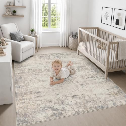 Area Rug Living Room: 4x4 Modern Washable Soft Carpet Brown Beige - Image 5