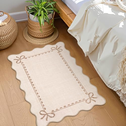 GarveeHome Scalloped Entryway Rug 2x3 Washable Front Door Bow Rug, Beige - Image 3