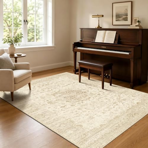 Neutral 4x6 Area Rugs, Beige Vintage Rug for Bedroom, Living Room, Nursery - Image 3