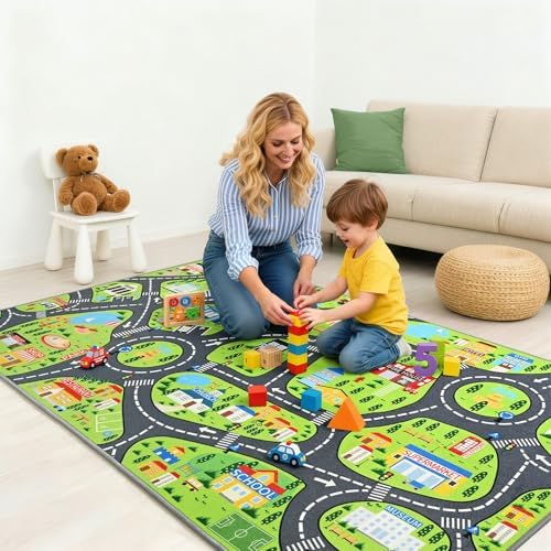 BENRON Kids Car Play Rugs 4x6, Educational City Road Play Mat for Toy Cars - Image 2