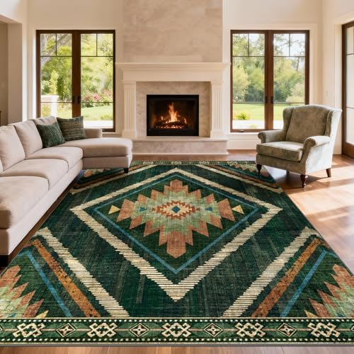 Boho Washable Area Rugs 6x9ft, Large Living Room Area Rug Non Slip, Green Moroccan Bedroom Carpets, Non Shedding Thin Soft Floor Carpet for Dining Room Nursery Home Office - Image 5