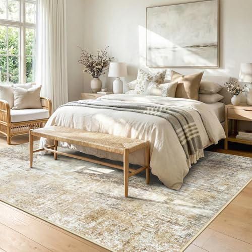 RELEANY Washable 9'x12' Abstract Area Rug for Living Room Neutral Brown - Image 2