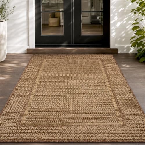 MontVoo-3x5 Outdoor Rug Porch Entryway Rug-Polypropylene Indoor Outdoor Rugs for Entryway Kitchen Balcony Patio, Textured Weave, Durable, Fade-Resistant, Non-Shedding, Modern Neutral Brown by MontVoo