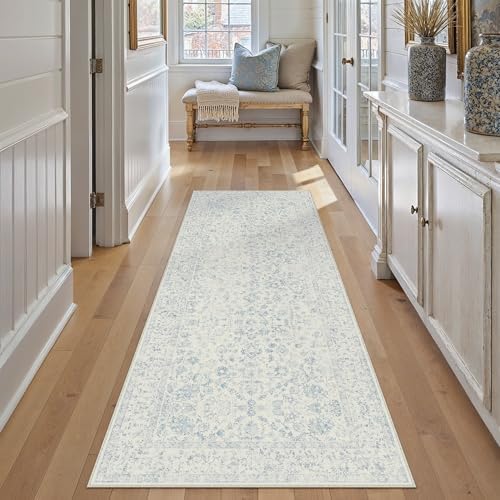 PureCozy 3x7 Blue Runner Rug Washable Hallway Non Slip Kitchen Vintage - Image 3