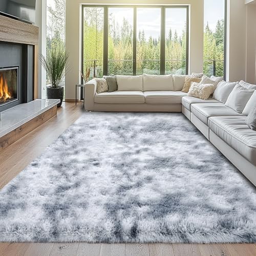 Topmaxcs 10x14 Tie-Dyed Light Grey Living Room Rug – Shag Modern Luxury by TOPMAXCS