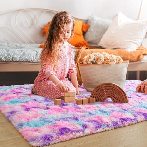 Tepook Pink Blue Purple Fluffy 8x10 Area Rug for Girls Bedroom - Image 5