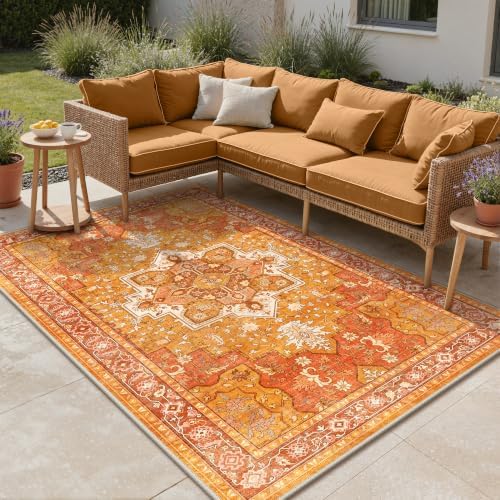 GENIMO Indoor Outdoor Rug, Washable for Patio and Deck, Orange Gold, 8x10 - Image 3