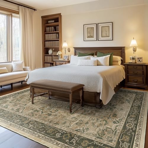 Extra Large Area Rugs 10x14 for Living Room, Traditional Medallion Printed Carpet Rugs for Bedroom Low Pile Thin, Non Slip Washable Rug for Dining Room, Vintage Multi Brown/Green - Image 4