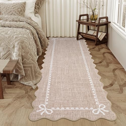 GarveeHome Scalloped Hallway Runner Rug 2.5x8 Non Slip Bedroom Rugs, Camel - Image 4