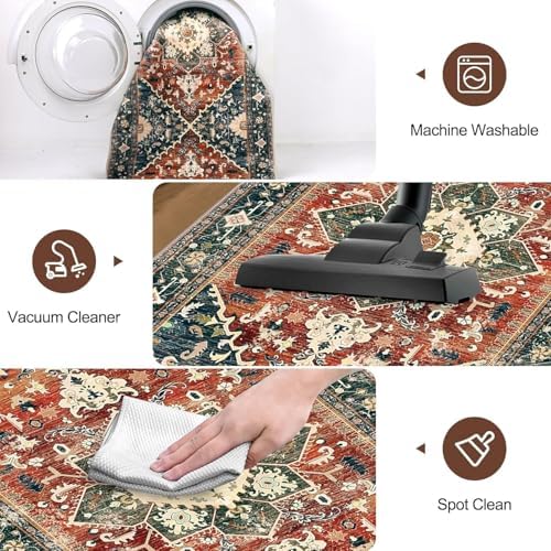 Yamaziot Washable Runner Rug, 3x8 Non-Slip Boho Vintage Hallway Kitchen Rug - Image 4