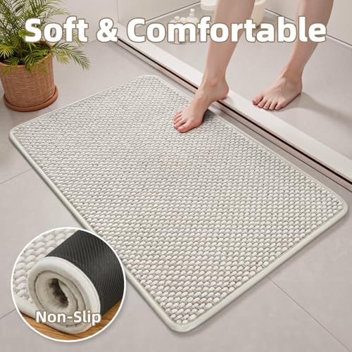 PADOOR-Bath Mat Runner-Super Absorbent Chenille Bathroom Mats-Rubber Backed Bath Mats for Bathroom Non Slip, Easy Clean Bathroom Runner Rugs Front of Bathtub,Shower Room,Sink-17×59, Beige&Cream - Image 6