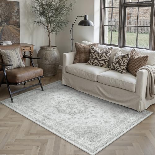 PureCozy Grey 4x6 Washable Area Rug Living Room Vintage Oriental Carpet by PureCozy