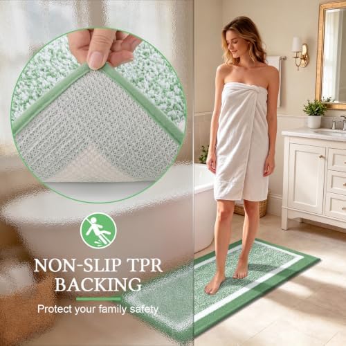 Pauwer Bathroom Rugs 3 Piece Set, Non Slip Washable Bath Mat, Green - Image 5