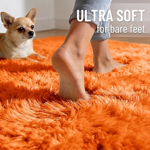 OLANLY 2x3 Machine Washable Small Bedside Rug, Soft Fluffy Shaggy Entryway Throw Rugs for Bedroom, Living Room, Indoor Floor Carpet for Kids Girls and Boys, Nursery Rooms, Home Decor Aesthetic, Orange - Image 4