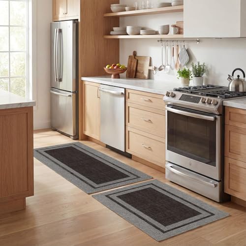 Artoid Mode Black Absorbent Rectangle Kitchen Mats Set of 2-17x29 + 17x47 - Image 4