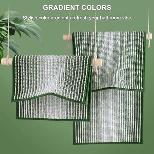 BSICPRO Bathroom Rugs Sets 2 Piece, Non Slip Striped Bath Mat, Hunter Green - Image 4