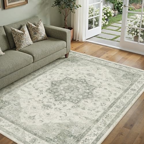 PureCozy Green 4x6 Washable Area Rug Living Room Vintage Oriental Carpet by PureCozy