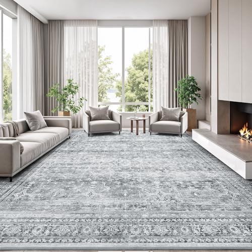 9x12 Area Rug for Living Room, Non-Slip Washable Grey Large Carpet by Lofus