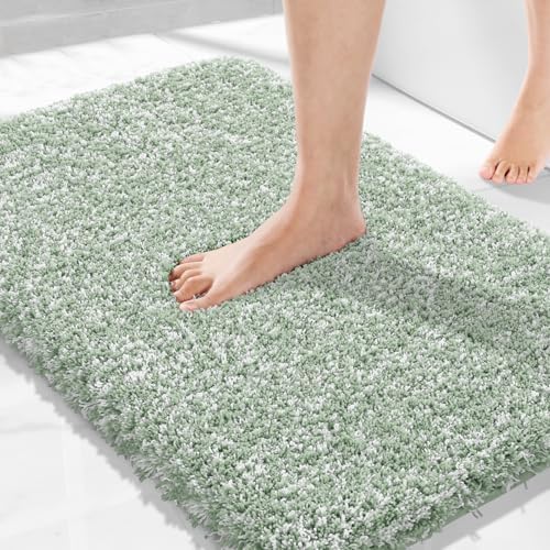 Yimobra Bathroom Rugs Non Slip Washable 32x20, Plush Bath Mat, Green&White by Yimobra