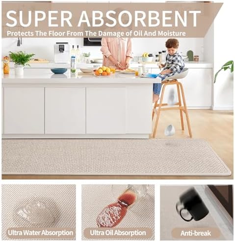 YDKGL Kitchen Mat Kitchen Rugs Sets of 2 PCS Non Slip Beige 17"x30"+17"x59" - Image 5