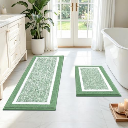 Pauwer Bathroom Rugs Sets 2 Piece, Plush Non Slip Bath Mats, Green by Pauwer