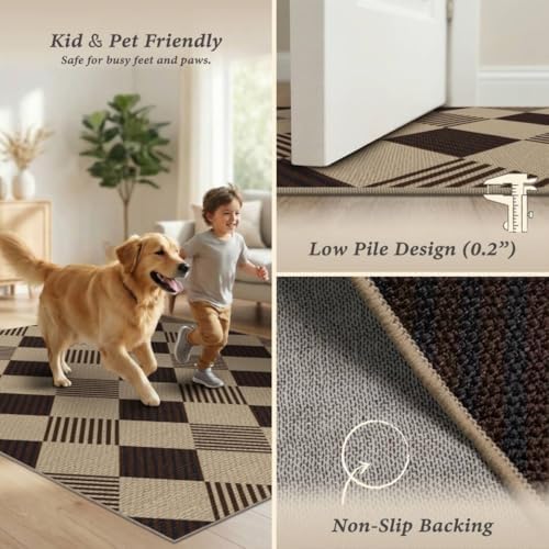 JTJ Easy Jute 3x5 Outdoor Rug, Black & Beige Diamond Pattern, Washable - Image 5